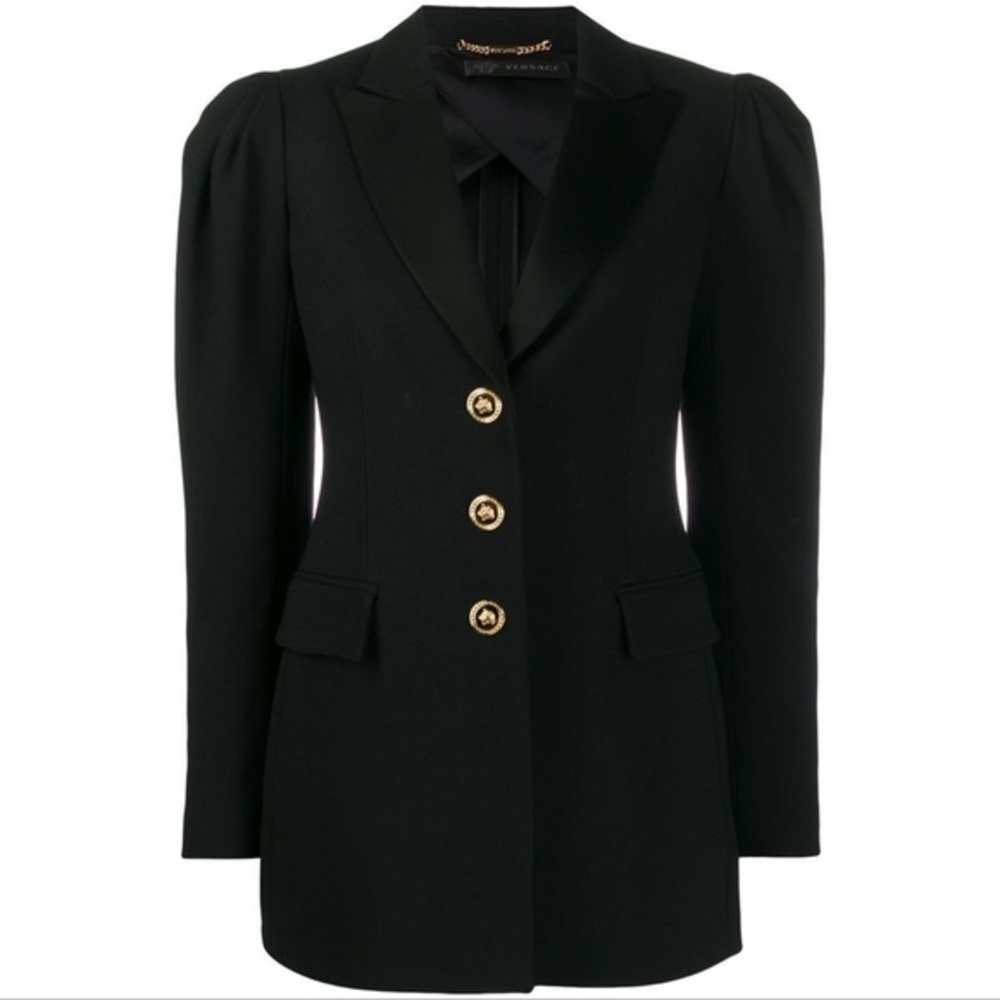 Versace 2020 Rare Puff Sleeve Shoulder Logo Button Blazer Jacket - Picture 2 of 13